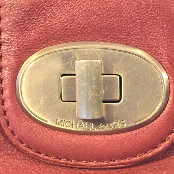 Michael Kors Chandler Collection Red Leather Turn Lock Shoulder Bag 13"X12"X5" - Picture 8 of 15